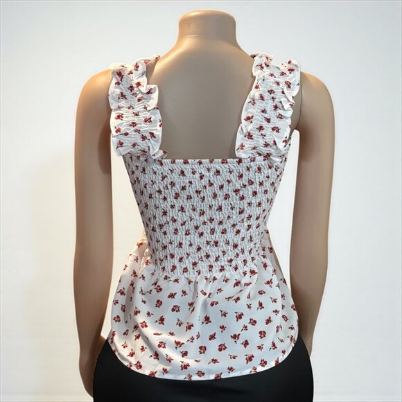 Off White Floral Women Smock Tank - Picture 6 of 8